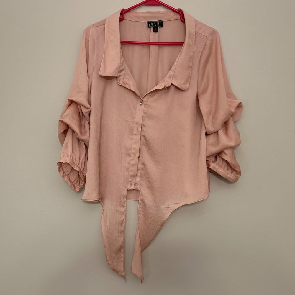 OLM Button Down Womens Blouse Size Small Maude Peach Balloon Sleeves